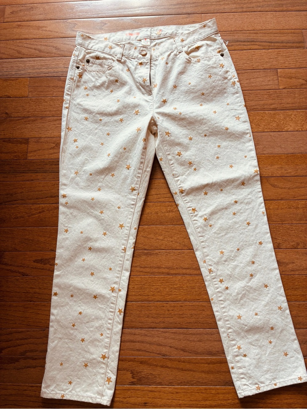 🌟Cowgirl Crewcuts J Crew Sz. 4 Cream/Ivory,Shimmery Gold Star Straight Leg Jeans